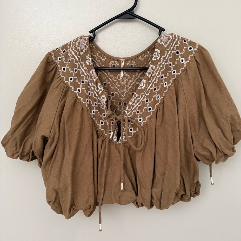 Free People Joni Embroidered Top